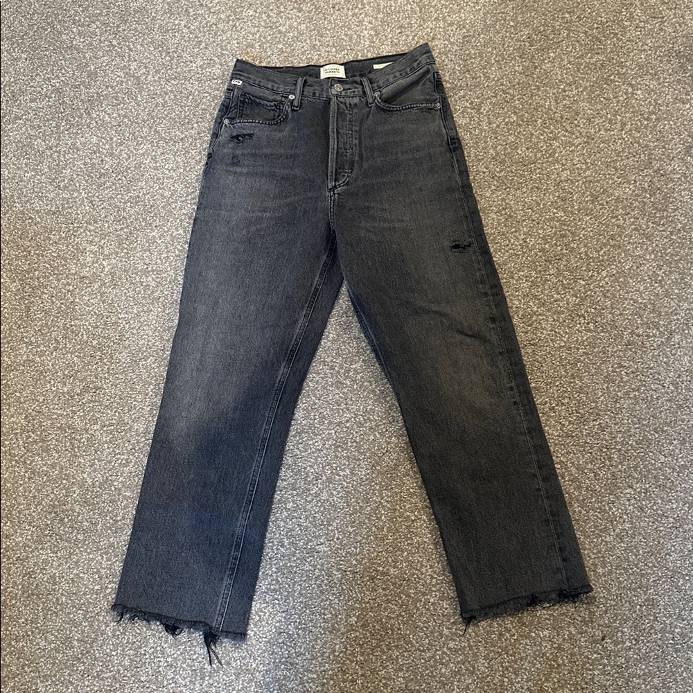Citizens Of Humanity Sabine Jeans Women’s 26 Gray Straight High Rise Raw Hem